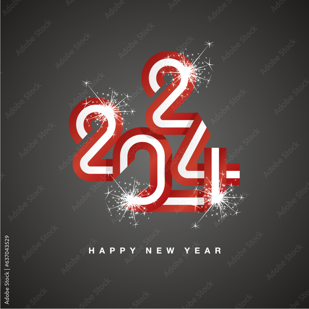 2024 New Year continuous ribbon in the shape of 2024. Abstract red ...