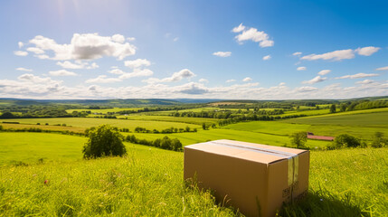 Wall Mural - Postal service, home delivery and online shopping, parcel box in the countryside on a sunny day, generative ai