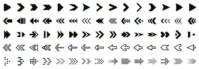 Poster - Set arrow icons, collection different arrows sign, set different cursor arrow direction symbols in flat style, black arrows icons – stock vector