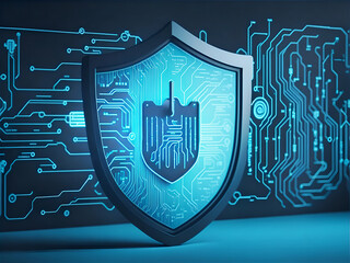 Poster - Cyber security and data protection of private information. Locks of blue shield concept. AI Generative