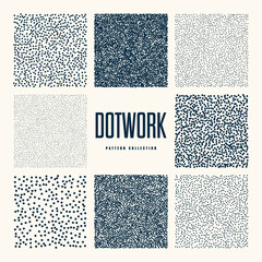 Square shaped dotted objects, vintage stipple elements. Stippling, dotwork drawing, shading using dots. Halftone effect. White noise grainy texture, pattern. Vector illustration
