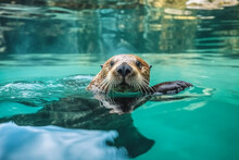 Close Up Of Sea Otter Swimming