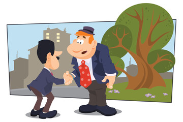 Wall Mural - Men are talking on street of city. Illustration for internet and mobile website.