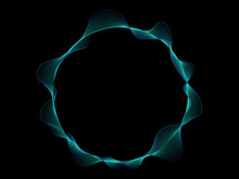 Wave Circle Line And Curve Pattern Flowing In Blue Green Smoke Color Isolated On Black Background. Vector Graphic In The Concept Of Music, Technology, Digital.