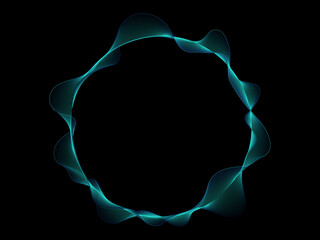 Wall Mural - Wave circle line and curve pattern flowing in blue green smoke color isolated on black background. Vector graphic in the concept of music, technology, digital.