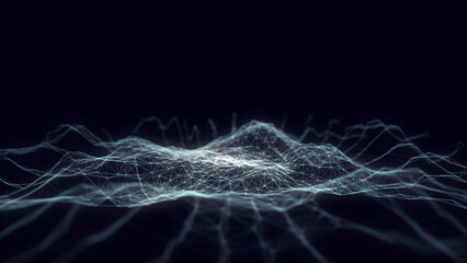 Poster - Technology blue circle wave with lines. Big data visualization. Analytics representation. Digital background. 3d rendering.