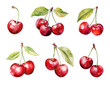 Set of watercolor cherry isolated on white background.