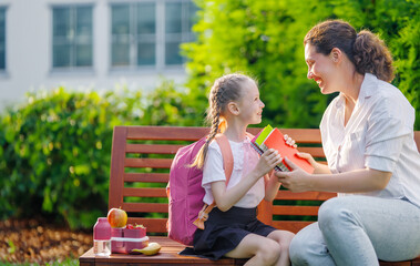 Wall Mural - Parent and kid going to school