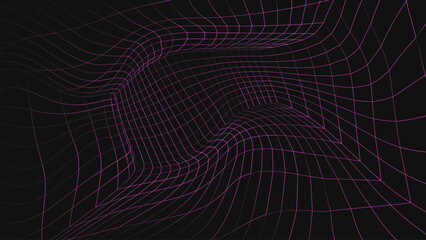 Poster - Pink wireframe room. Empty perspective box. Futuristic digital grid cube. Cyberspace with mesh in virtual reality. Vector illustration.