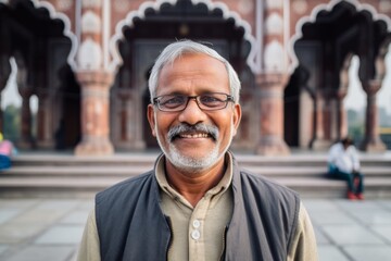 indian man with eyeglasses at the Jama Masjid in Delhi