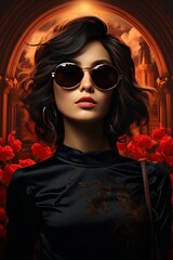 Canvas Print - 70's style illustration of a woman with sunglasses