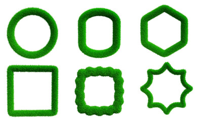 Poster - Set of grass frames design in 3d rendering isolated on transparent background in green color. Geometric shapes for template and mockup concept.