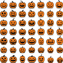 Simple Halloween Jack-O-Lantern Carved Pumpkin Faces Vector Art Set. Every Face Is Unique! (2 0f 2)