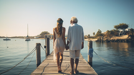 Wall Mural - father with his daughter look at the sea.