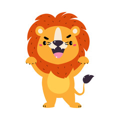 Canvas Print - Cute Lion Character with Mane Roaring Vector Illustration