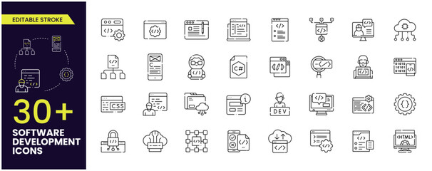 Software development icons. Stroke line icons set. Premium quality. Simple thin line design. Modern outline symbols collection, pictograms.