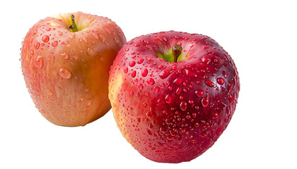 Wall Mural - Red apple with water drops on transparent background