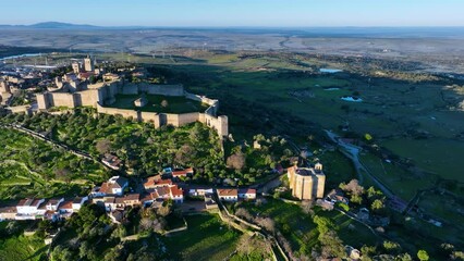 Wall Mural - Aerial view from a drone of the historic center of Trujillo. Medieval castle and Plaza Mayor. Trujillo. Caceres. Estremadura. Spain. Europe