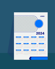 Modern 2024 Wall Calendar Template one page design.