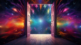 Fototapeta  - a door opening into a colorful galaxy. Generative Ai