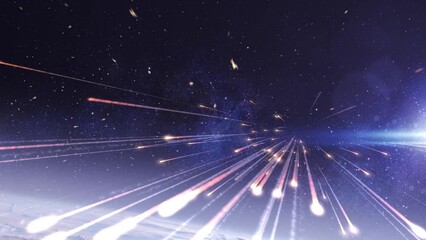 Wall Mural - meteor shower with rocks toward camera above earth atmosphere burning meteors falling from space to 