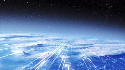 Wall Mural - hundreds of meteors or missiles burning above earth burning meteors falling from space to earth in f