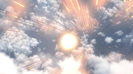 Wall Mural - burning meteors and large asteroid above clouds earth burning meteors falling from space to earth in
