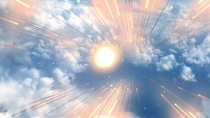 Wall Mural - meteors and large asteroid falling above clouds earth burning meteors falling from space to earth in