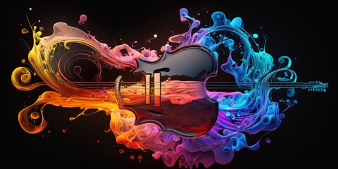 Wall Mural - modern and abstract multicolor music background with fluid structure and violin