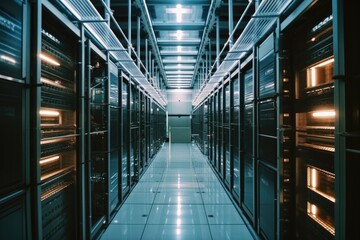 Poster - Data center storage and network server room.