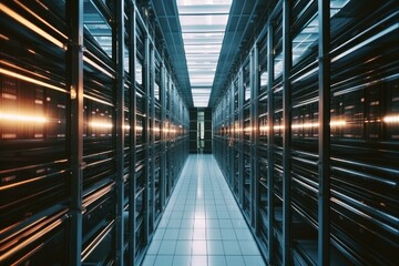 Poster - Data center storage and network server room.