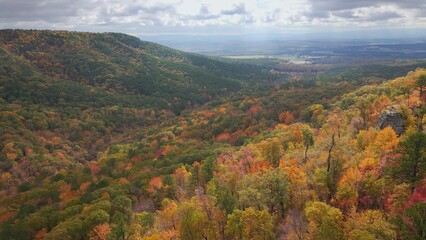 Wall Mural - Scenic Mountain view during autumn in Arkansas Ozark country with fall forest via drone aerial 