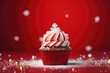 © barmaleeva - Red christmas cupcake, candy cane and christmas decoration. AI generated