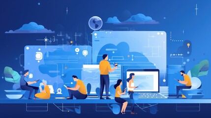 Scene depicting a team of developers working on mobile app development, coding for iOS or Android platforms