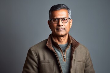 Group portrait of an Indian man in his 50s in a minimalist background