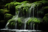 Fototapeta Las - A tranquil waterfall adorned with lush green moss
