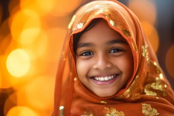 Wall Mural - Portrait of a beautiful little muslim girl wearing a headscarf