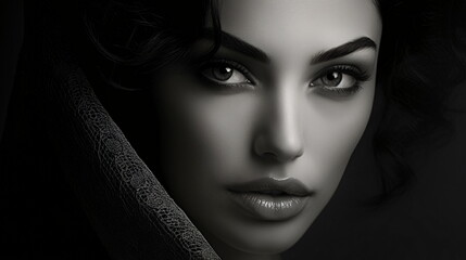 Face Portrait of beautiful woman in Black and White - AI Generated