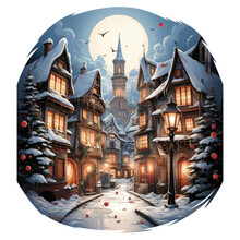 A Captivating Christmas Candle T-shirt Design Featuring A Charming Snowy Village, With Candles And Lanterns Lining The Streets, Generative Ai