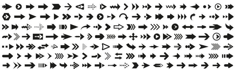 Aufkleber - Arrow icon collection. Set of black arrow signs. Black arrow cursor for app. Simple arrow icons in black. Arrow template set