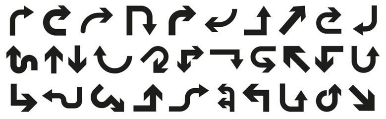 Aufkleber - Arrow icon collection. Set of black direction arrow signs. Black traffic arrow for app. Simple arrow icons in black. Arrow template set