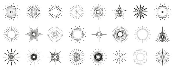 Poster - Bursting sun rays collection. Set of sunburst icon, shine and burst line. Sunbeam icon set