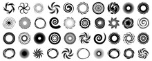 Black Funnel Collection. Set Of Circle Swirl. Circle Black Funnel Collection. Black Funnel Vortex Icons. Hurricane And Tornado Symbol Collection