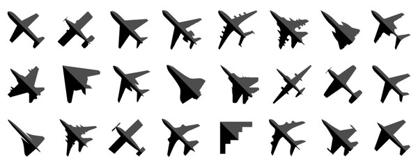 Poster - Black airplane icon collection. Set of black plane silhouette icon. Aircraft, plane, airplane, jet icon collection