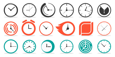 Poster - Clock icon collection. Set of abstract time clock icons. Express delivery, time, deadline logo collection. Watch and clock icons collection