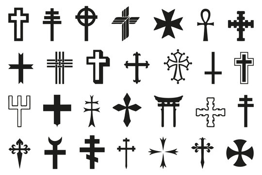 Abstract religious cross icon collection. Set of cross icons for religion. Cross shape collection
