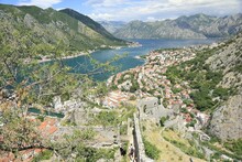 Aerial View Of Kotor Bay In Montenegro From The Fortress Ruins