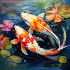 Wall Mural - ai generated illustration of koi fish acrylic painting