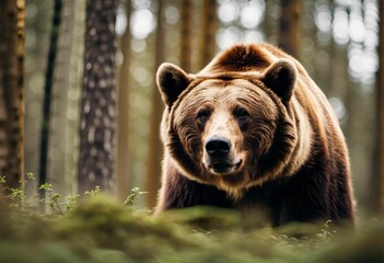 Poster - AI generated illustration of a brown grizzly bear in a forest