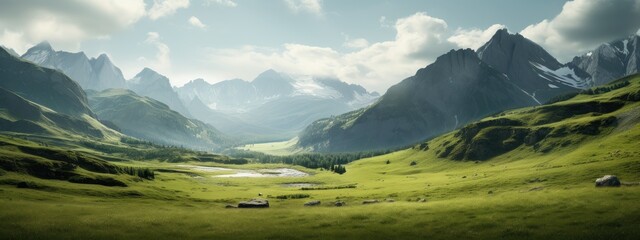 Wall Mural - the alps with the grassy hills Generative AI